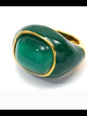a.n.a Deep Green Jade Ring with Gold Trim Size 7.